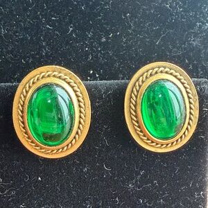 Vintage YSL Yves Saint Laurent Elegant Gold and emerald jade Green Earrings